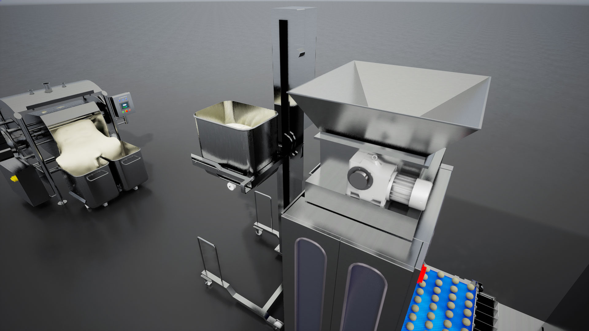 Tortilla dough Column Lift and Dumpers